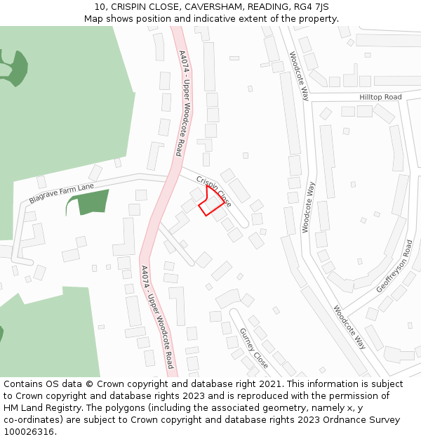 10, CRISPIN CLOSE, CAVERSHAM, READING, RG4 7JS: Location map and indicative extent of plot