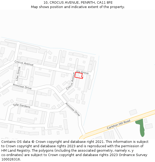 10, CROCUS AVENUE, PENRITH, CA11 8FE: Location map and indicative extent of plot