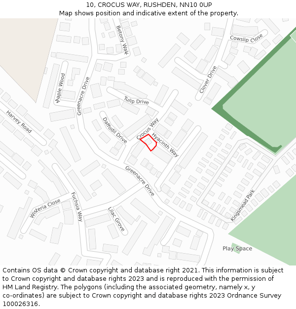 10, CROCUS WAY, RUSHDEN, NN10 0UP: Location map and indicative extent of plot