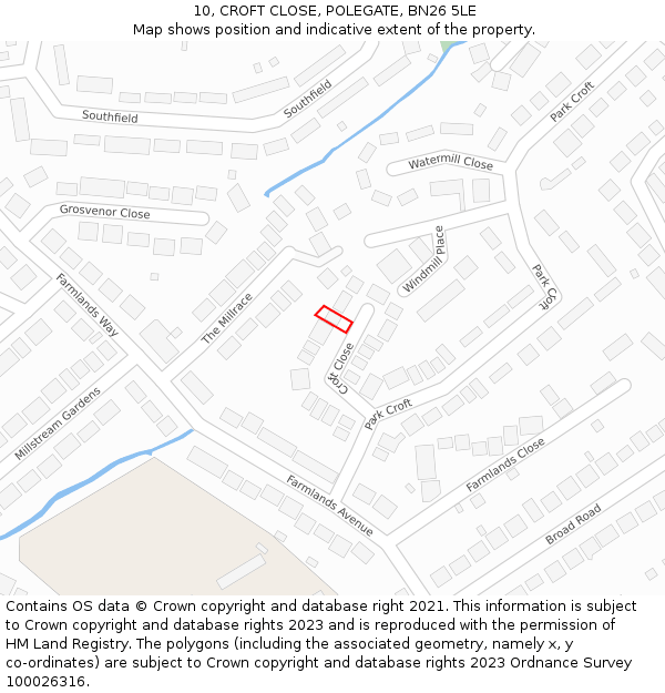 10, CROFT CLOSE, POLEGATE, BN26 5LE: Location map and indicative extent of plot