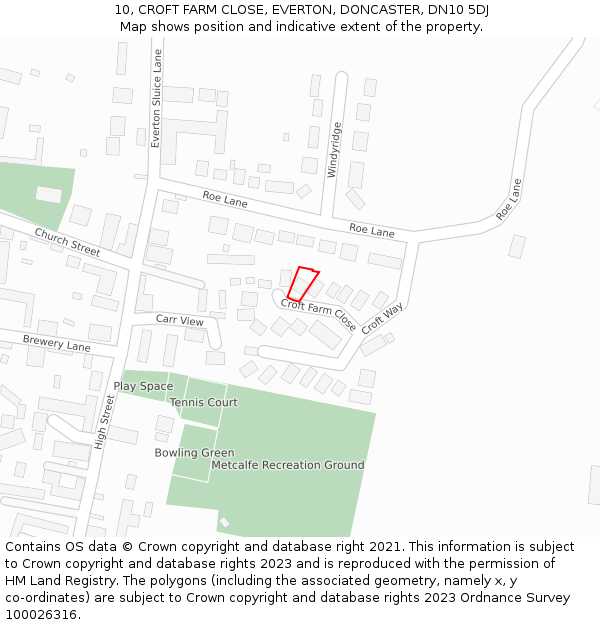 10, CROFT FARM CLOSE, EVERTON, DONCASTER, DN10 5DJ: Location map and indicative extent of plot