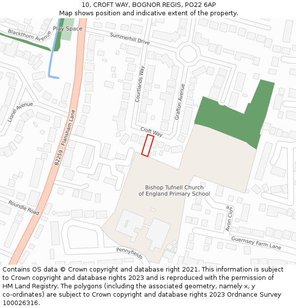 10, CROFT WAY, BOGNOR REGIS, PO22 6AP: Location map and indicative extent of plot
