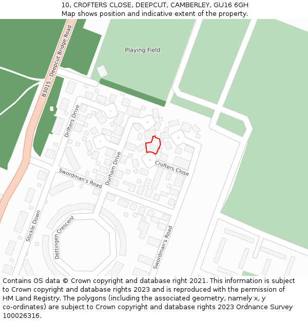 10, CROFTERS CLOSE, DEEPCUT, CAMBERLEY, GU16 6GH: Location map and indicative extent of plot