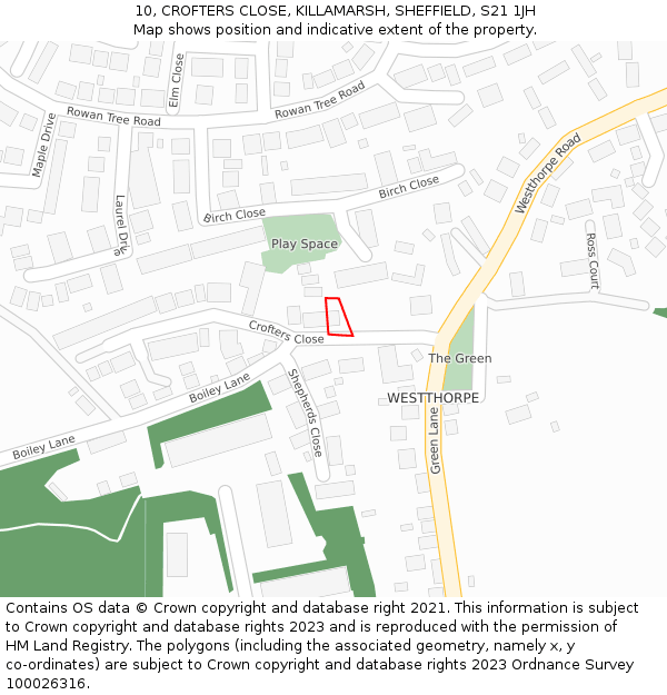 10, CROFTERS CLOSE, KILLAMARSH, SHEFFIELD, S21 1JH: Location map and indicative extent of plot