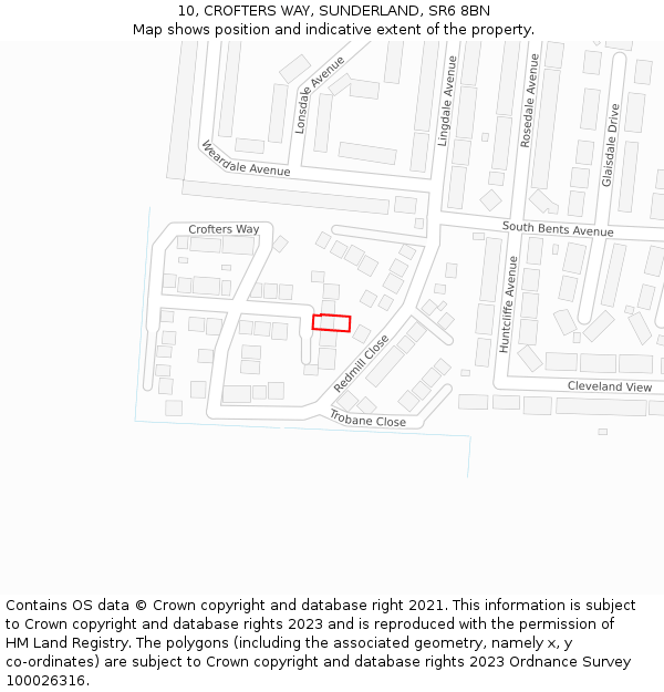 10, CROFTERS WAY, SUNDERLAND, SR6 8BN: Location map and indicative extent of plot