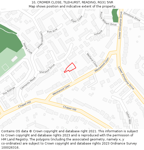 10, CROMER CLOSE, TILEHURST, READING, RG31 5NR: Location map and indicative extent of plot