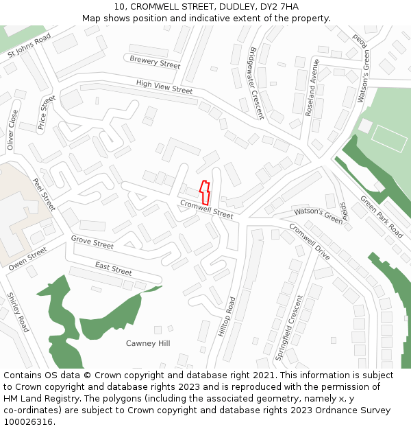 10, CROMWELL STREET, DUDLEY, DY2 7HA: Location map and indicative extent of plot