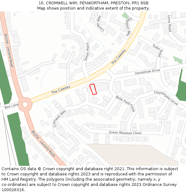 10, CROMWELL WAY, PENWORTHAM, PRESTON, PR1 9SB: Location map and indicative extent of plot