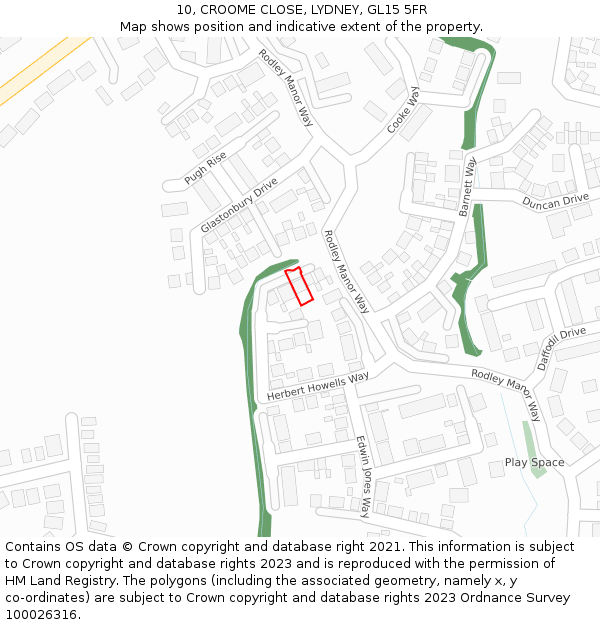 10, CROOME CLOSE, LYDNEY, GL15 5FR: Location map and indicative extent of plot