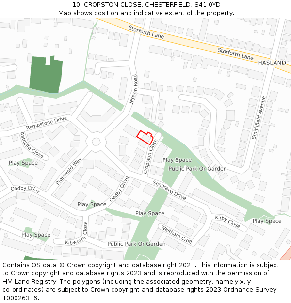 10, CROPSTON CLOSE, CHESTERFIELD, S41 0YD: Location map and indicative extent of plot