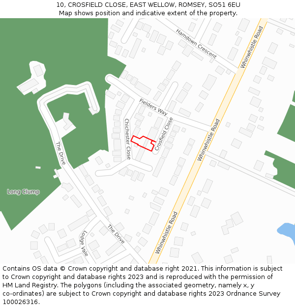 10, CROSFIELD CLOSE, EAST WELLOW, ROMSEY, SO51 6EU: Location map and indicative extent of plot