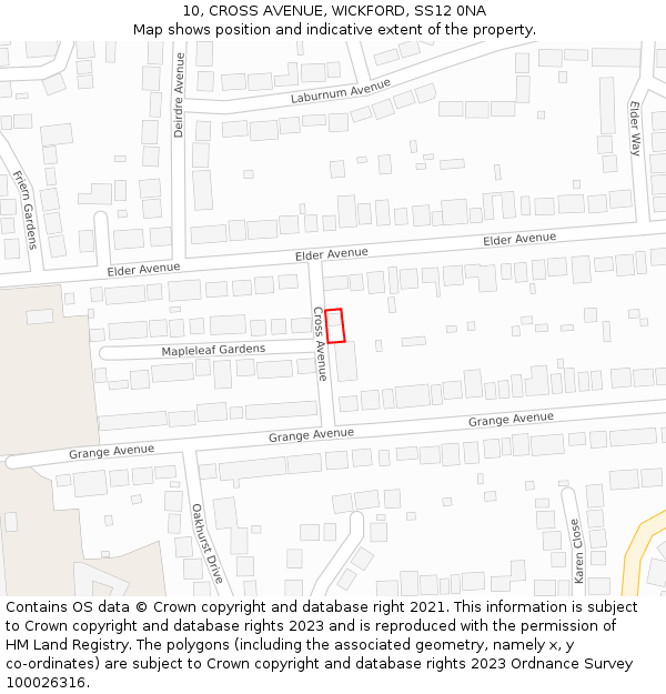 10, CROSS AVENUE, WICKFORD, SS12 0NA: Location map and indicative extent of plot