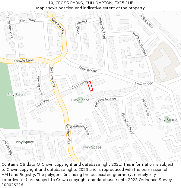 10, CROSS PARKS, CULLOMPTON, EX15 1UR: Location map and indicative extent of plot