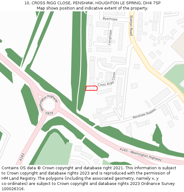 10, CROSS RIGG CLOSE, PENSHAW, HOUGHTON LE SPRING, DH4 7SP: Location map and indicative extent of plot