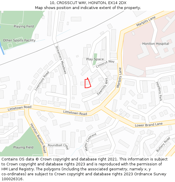10, CROSSCUT WAY, HONITON, EX14 2DX: Location map and indicative extent of plot