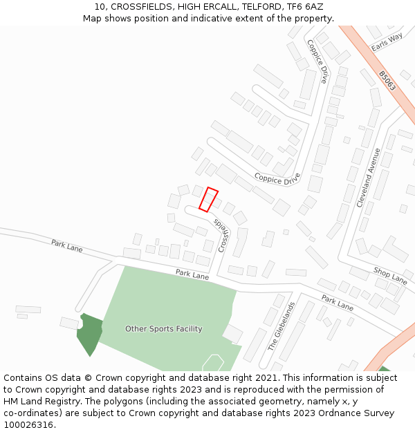 10, CROSSFIELDS, HIGH ERCALL, TELFORD, TF6 6AZ: Location map and indicative extent of plot