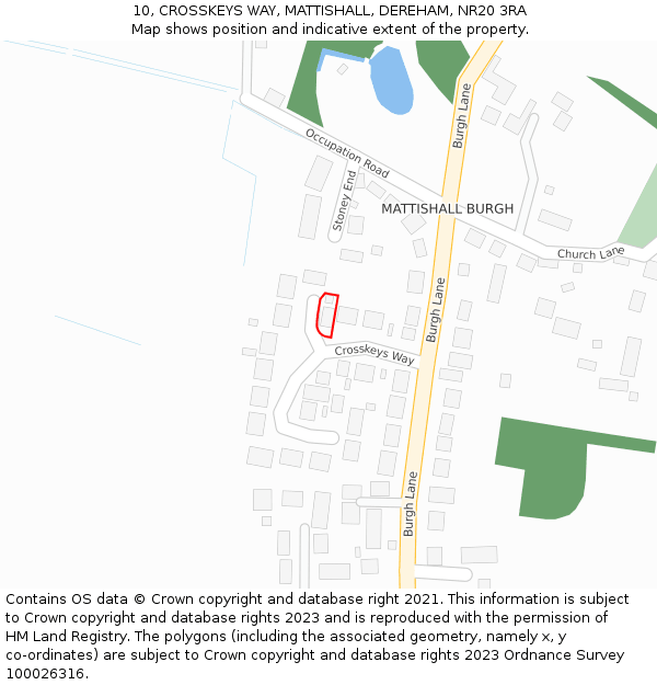 10, CROSSKEYS WAY, MATTISHALL, DEREHAM, NR20 3RA: Location map and indicative extent of plot