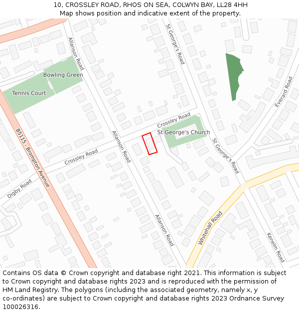 10, CROSSLEY ROAD, RHOS ON SEA, COLWYN BAY, LL28 4HH: Location map and indicative extent of plot