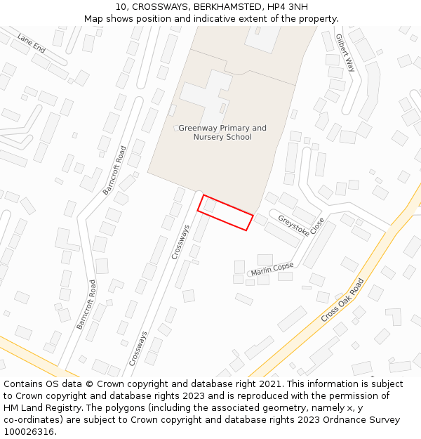 10, CROSSWAYS, BERKHAMSTED, HP4 3NH: Location map and indicative extent of plot