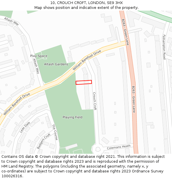 10, CROUCH CROFT, LONDON, SE9 3HX: Location map and indicative extent of plot