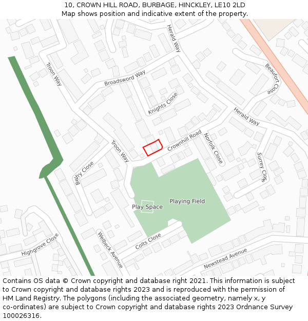 10, CROWN HILL ROAD, BURBAGE, HINCKLEY, LE10 2LD: Location map and indicative extent of plot