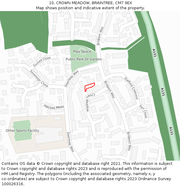 10, CROWN MEADOW, BRAINTREE, CM7 9EX: Location map and indicative extent of plot