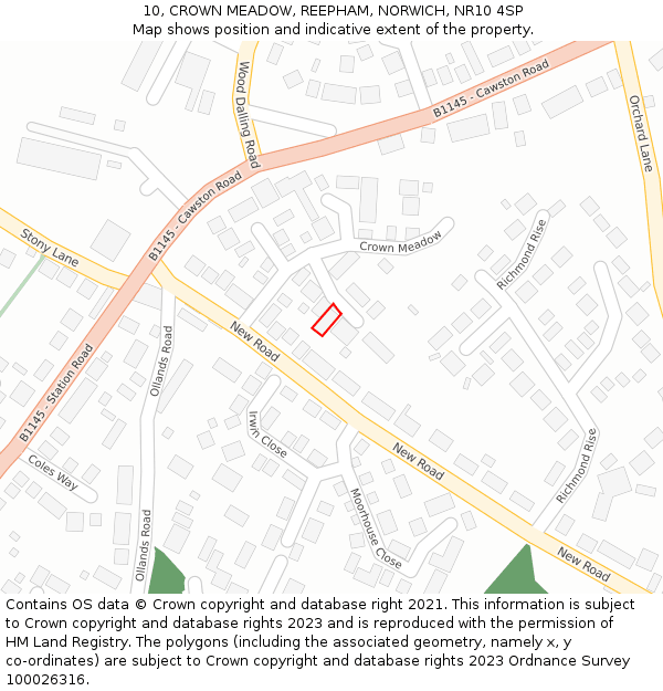 10, CROWN MEADOW, REEPHAM, NORWICH, NR10 4SP: Location map and indicative extent of plot