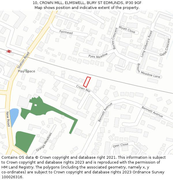 10, CROWN MILL, ELMSWELL, BURY ST EDMUNDS, IP30 9GF: Location map and indicative extent of plot