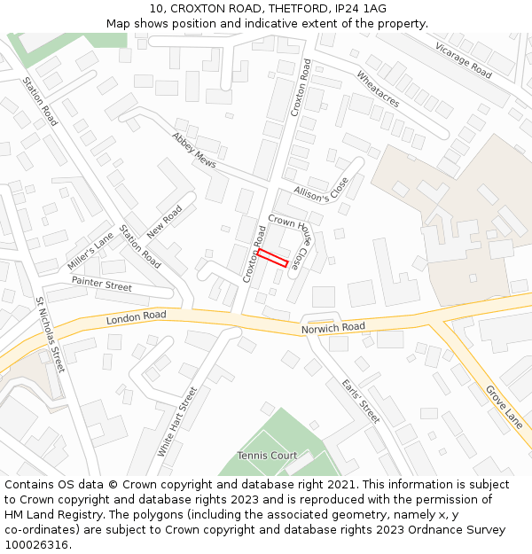 10, CROXTON ROAD, THETFORD, IP24 1AG: Location map and indicative extent of plot