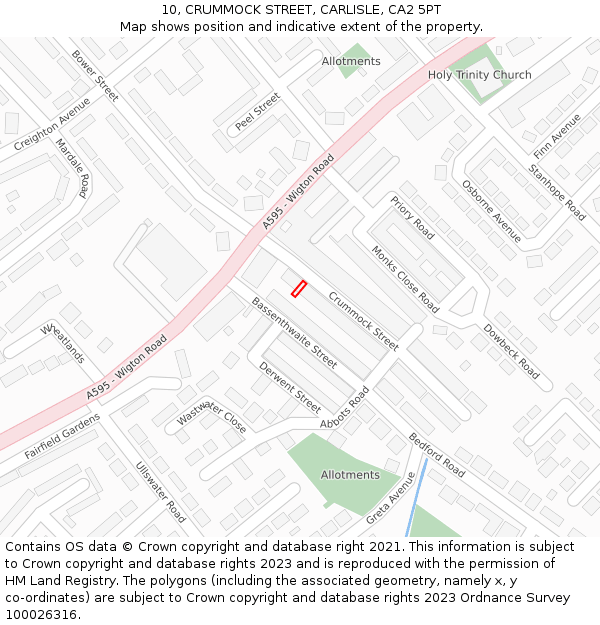 10, CRUMMOCK STREET, CARLISLE, CA2 5PT: Location map and indicative extent of plot