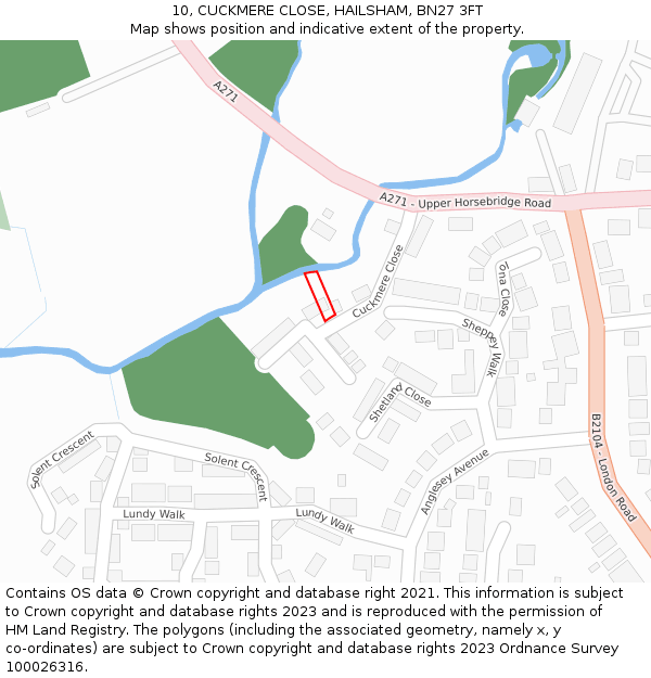 10, CUCKMERE CLOSE, HAILSHAM, BN27 3FT: Location map and indicative extent of plot