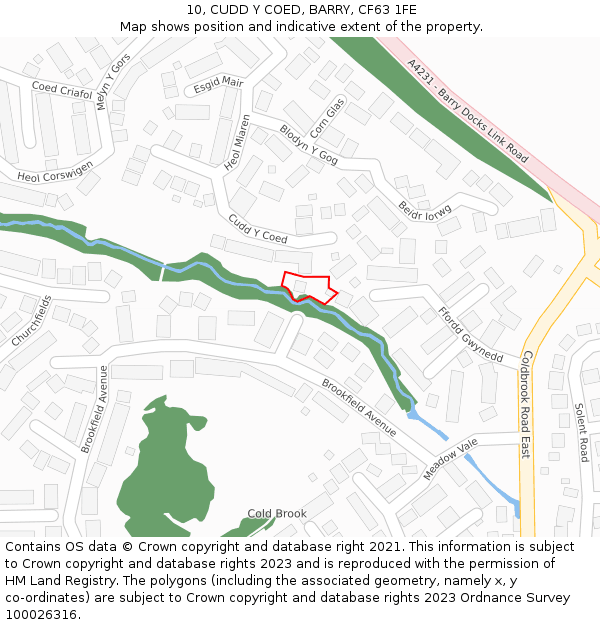 10, CUDD Y COED, BARRY, CF63 1FE: Location map and indicative extent of plot