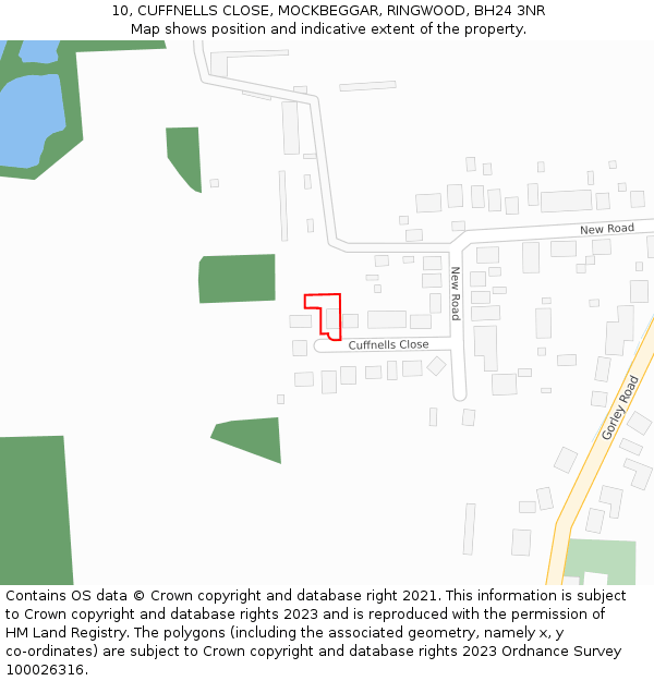 10, CUFFNELLS CLOSE, MOCKBEGGAR, RINGWOOD, BH24 3NR: Location map and indicative extent of plot