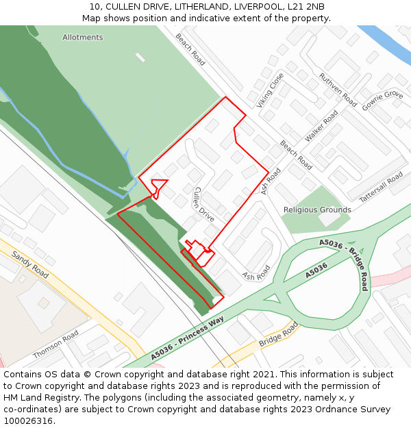 10, CULLEN DRIVE, LITHERLAND, LIVERPOOL, L21 2NB: Location map and indicative extent of plot