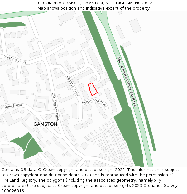 10, CUMBRIA GRANGE, GAMSTON, NOTTINGHAM, NG2 6LZ: Location map and indicative extent of plot