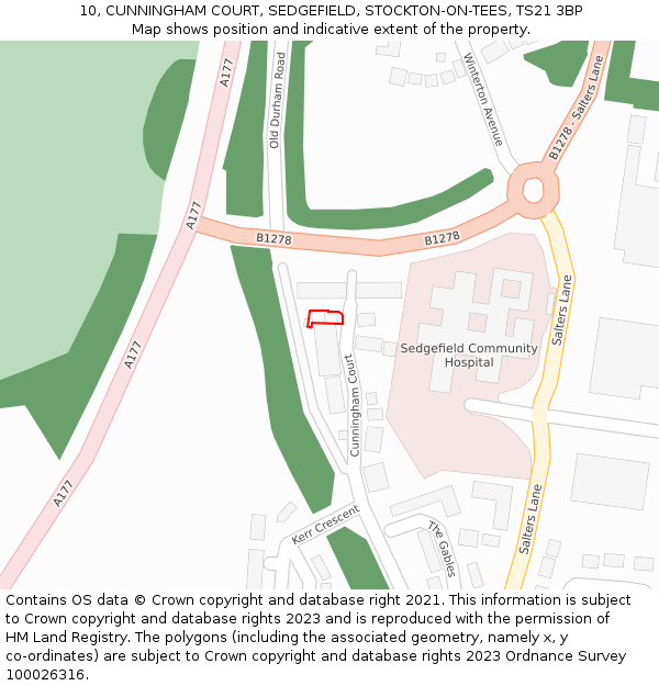 10, CUNNINGHAM COURT, SEDGEFIELD, STOCKTON-ON-TEES, TS21 3BP: Location map and indicative extent of plot