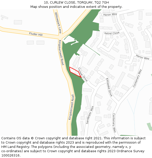 10, CURLEW CLOSE, TORQUAY, TQ2 7GH: Location map and indicative extent of plot