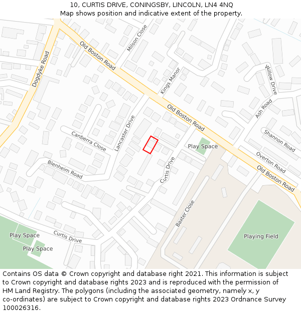 10, CURTIS DRIVE, CONINGSBY, LINCOLN, LN4 4NQ: Location map and indicative extent of plot