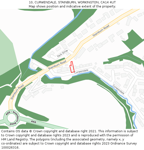 10, CURWENDALE, STAINBURN, WORKINGTON, CA14 4UT: Location map and indicative extent of plot