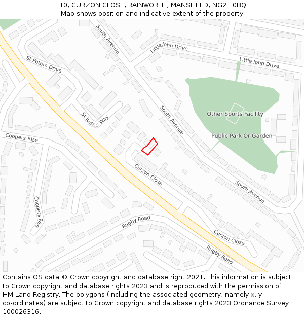 10, CURZON CLOSE, RAINWORTH, MANSFIELD, NG21 0BQ: Location map and indicative extent of plot