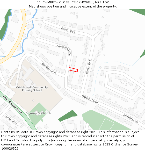 10, CWMBETH CLOSE, CRICKHOWELL, NP8 1DX: Location map and indicative extent of plot