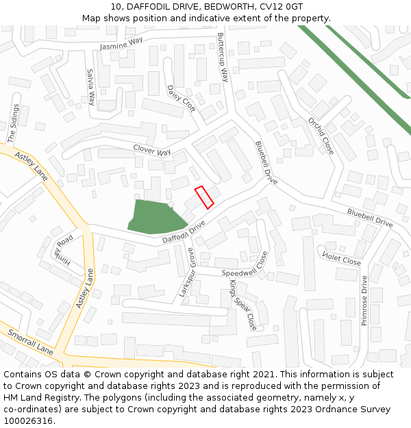 10, DAFFODIL DRIVE, BEDWORTH, CV12 0GT: Location map and indicative extent of plot