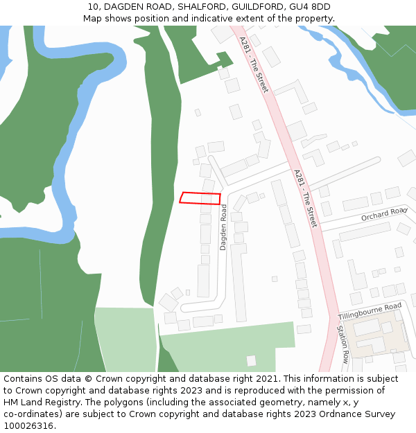 10, DAGDEN ROAD, SHALFORD, GUILDFORD, GU4 8DD: Location map and indicative extent of plot