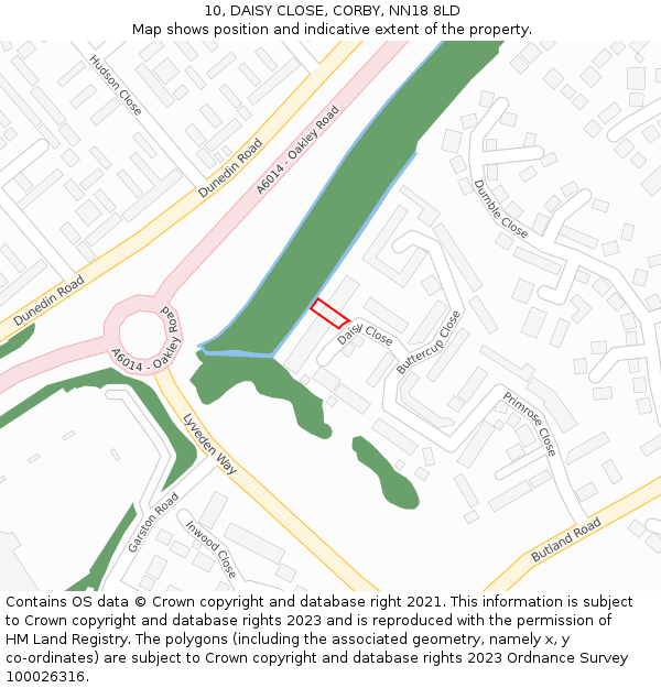 10, DAISY CLOSE, CORBY, NN18 8LD: Location map and indicative extent of plot