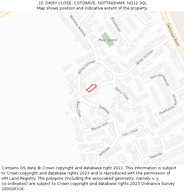 10, DAISY CLOSE, COTGRAVE, NOTTINGHAM, NG12 3QL: Location map and indicative extent of plot
