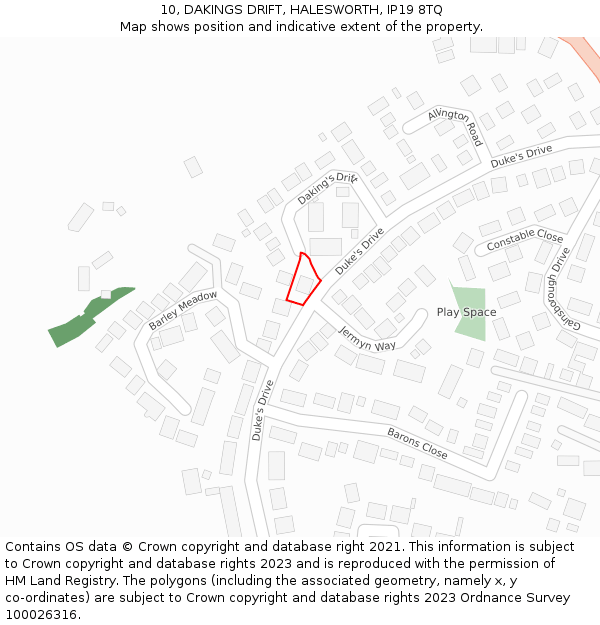 10, DAKINGS DRIFT, HALESWORTH, IP19 8TQ: Location map and indicative extent of plot