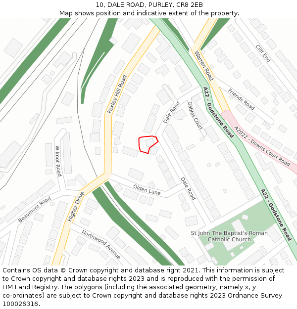 10, DALE ROAD, PURLEY, CR8 2EB: Location map and indicative extent of plot