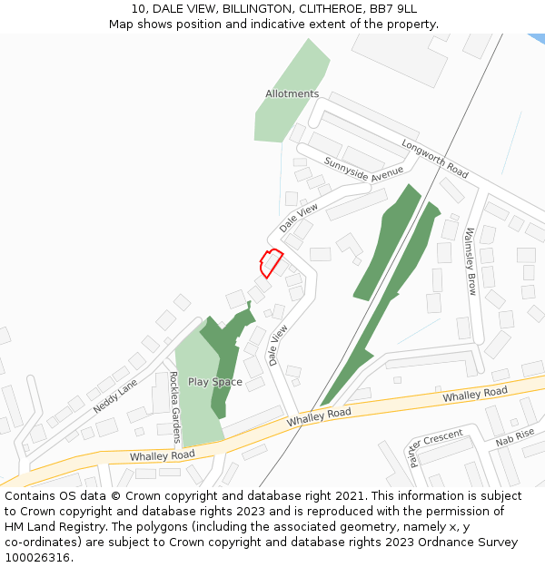 10, DALE VIEW, BILLINGTON, CLITHEROE, BB7 9LL: Location map and indicative extent of plot