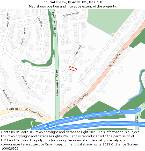 10, DALE VIEW, BLACKBURN, BB2 4LE: Location map and indicative extent of plot