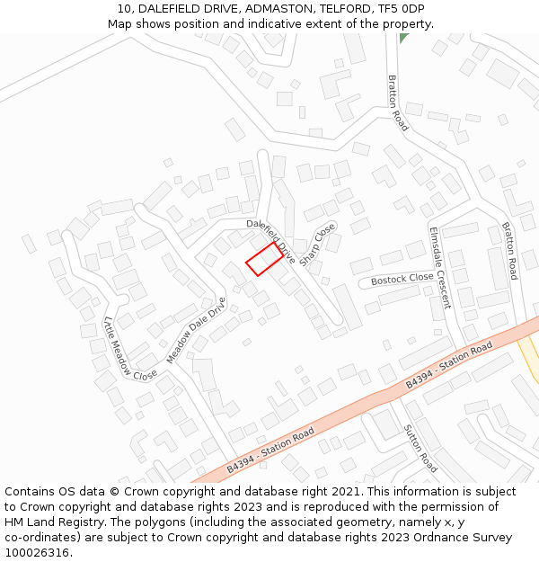 10, DALEFIELD DRIVE, ADMASTON, TELFORD, TF5 0DP: Location map and indicative extent of plot